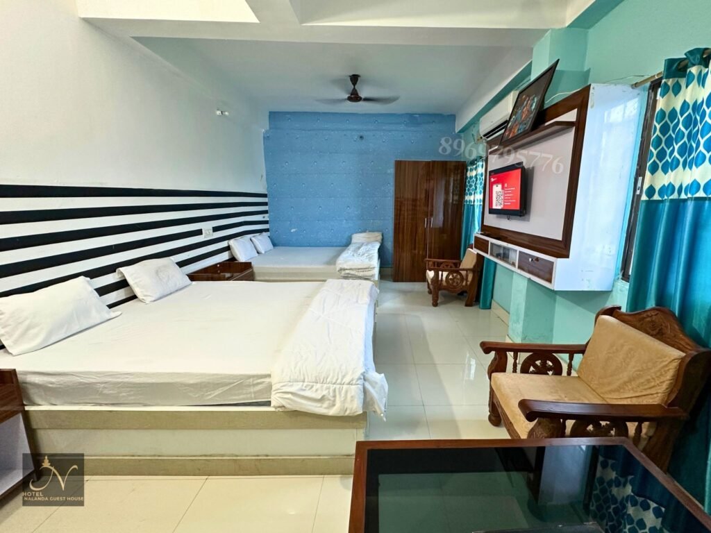 Comfortable family AC rooms for 4-6 people breakfast Hotel Nalanda Guest House Rajgir Bihar